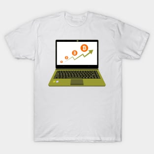 realistic laptop vector illustration display bitcoin assets T-Shirt